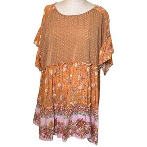 TG Womens Floral and dot Boho print ruffle sleeve top Size Medium